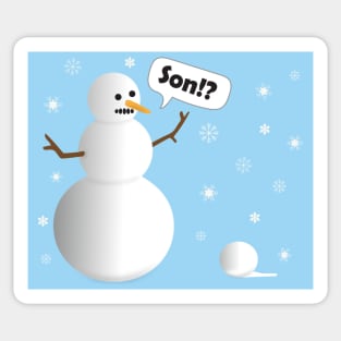 Funny Cartoon Father Snowman Mistakes a Snowball for His Son Sticker